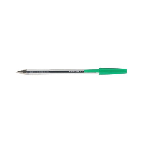 KF34045 | Choose this pack of 20 Q-Connect Green Medium Ballpoint pens for affordable, high quality writing. Perfect for use in homes, offices and schools, with smooth-flowing ink that lasts. The medium nib, made from tough tungsten carbide, is ideal for general handwriting and drawing with bold lines. The long-lasting green ink is designed for frequent note-taking and colour coding, and the cap is ventilated for extra safety. This pack contains 20 green pens.