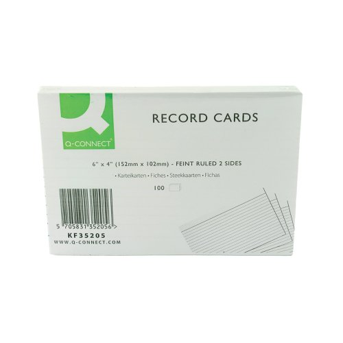 Q-Connect Record Card 152x102mm Ruled Feint White (100 Pack) KF35205 KF35205