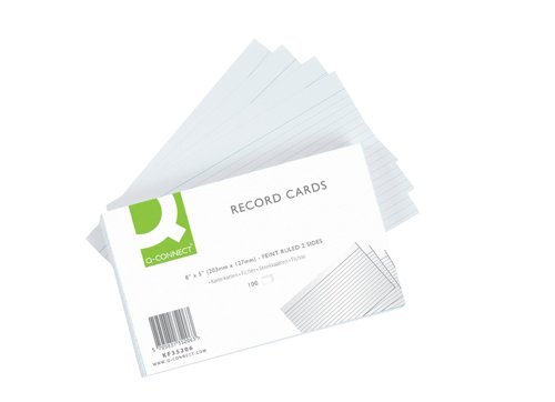 Q-Connect Record Card 203x127mm Ruled Feint White (100 Pack) KF35206