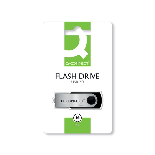 Q-Connect USB 2.0 Swivel 16GB Flash Drive Silver/Black KF41513