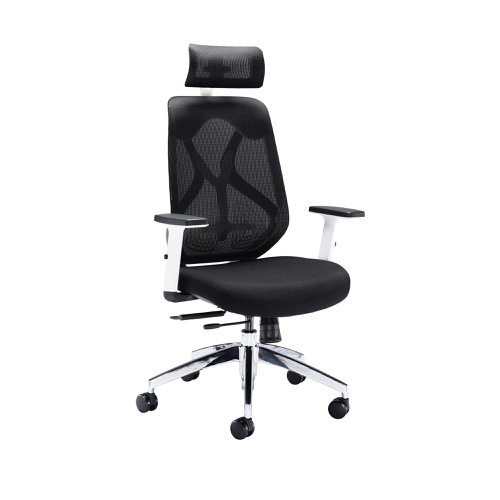 Stealth High Mesh Back Operator Chair Headrest Adjustable Arms 660x660x1140-1240 White/Black KF70060