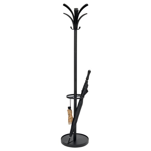 KF70325 | Practical and stylish, the Earl coat stand is the ideal accessory for your reception areas. Consisting of a rotating head with six pegs and three black ABS hooks.