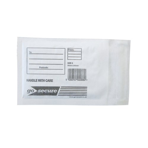 GoSecure Bubble Envelope Size 1 Internal Dimensions 90x145mm White (Pack of 100) KF71447