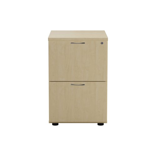 Designed for foolscap suspension files, this Jemini 2 drawer filing cabinet provides a sturdy and robust filing solution. The robust frame has anti-tilt technology for secure filing. The 2 drawers are lockable for storing confidential files and have a capacity of 25kg each. This filing cabinet measures 464x600x710mm and complements office furniture from both the Jemini and Arista ranges.