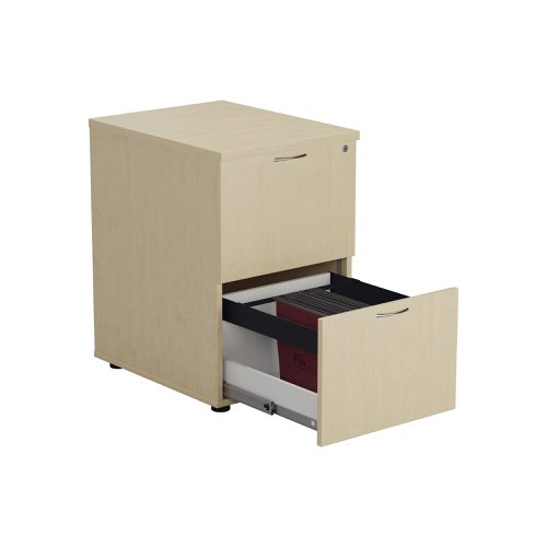 Designed for foolscap suspension files, this Jemini 2 drawer filing cabinet provides a sturdy and robust filing solution. The robust frame has anti-tilt technology for secure filing. The 2 drawers are lockable for storing confidential files and have a capacity of 25kg each. This filing cabinet measures 464x600x710mm and complements office furniture from both the Jemini and Arista ranges.