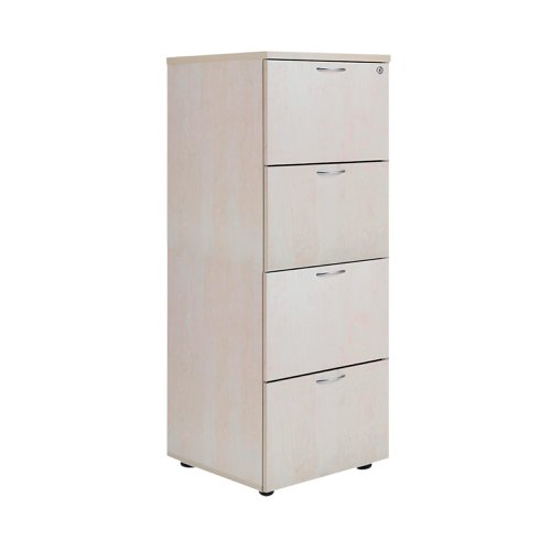 Designed for foolscap suspension files, this Jemini 4 Drawer Filing Cabinet provides a sturdy and robust filing solution. The robust frame has a stylish maple finish and anti-tilt technology for secure filing. The 4 drawers are lockable for storing confidential files and have a capacity of 25kg each. This filing cabinet measures W465 x D600 x H1365mm and complements office furniture from both the Jemini and Arista ranges.