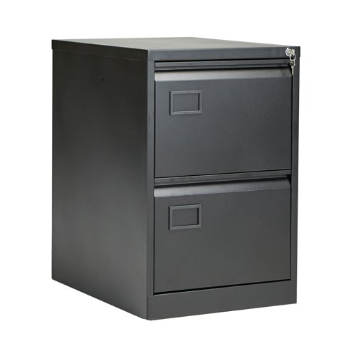 Store your files and documents safely and securely in this Jemini 2 drawer filing cabinet. Sturdy and robust, each drawer has the capacity for up to 34kg of files, enabling you to store all of your work conveniently together for easy access. Suitable for standard, foolscap suspension files, you can keep your documents organised, while a strong frame with anti-tilt technology keeps everything inside ordered. Both drawers are fully lockable, giving you the peace of mind to lock away confidential files.