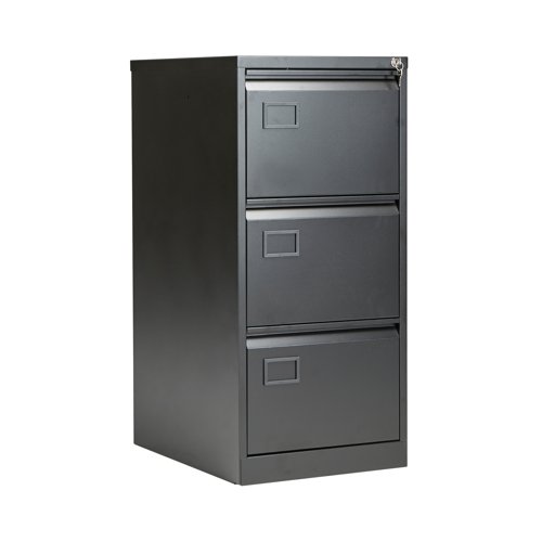 Store your files and documents safely and securely in this Jemini 3 drawer filing cabinet. Sturdy and robust, each drawer has the capacity for up to 34kg of files, enabling you to store all of your work conveniently together for easy access. Suitable for standard, foolscap suspension files, you can keep your documents organised, while a strong frame with anti-tilt technology keeps everything inside ordered. Both drawers are fully lockable, giving you the peace of mind to lock away confidential files.