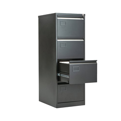 Store your files and documents safely and securely in this Jemini 4 drawer filing cabinet. Sturdy and robust, each drawer has the capacity for up to 34kg of files, enabling you to store all of your work conveniently together for easy access. Suitable for standard, foolscap suspension files, you can keep your documents organised, while a strong frame with anti-tilt technology keeps everything inside ordered. Both drawers are fully lockable, giving you the peace of mind to lock away confidential files.