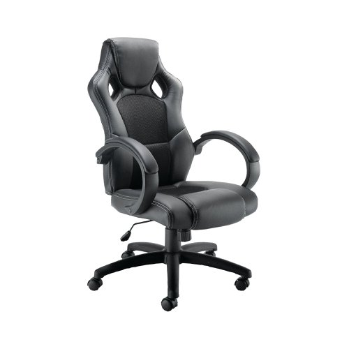 Arista Bolt Executive Racing Chair 620x670x1080-1170mm Leather Look and Mesh Back Black KF73591 | KF73591 | VOW