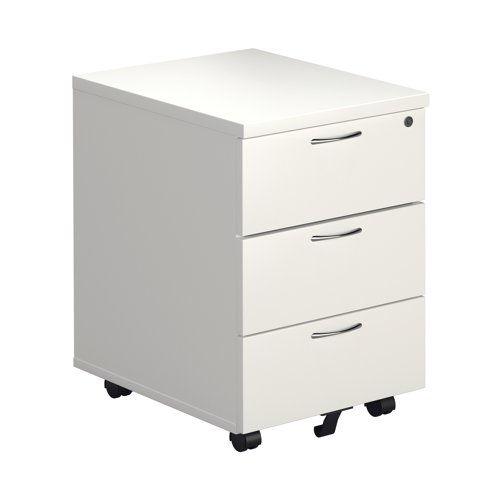 Jemini 3 Drawer Mobile Pedestal 400x500x595mm White KF74148 | VOW