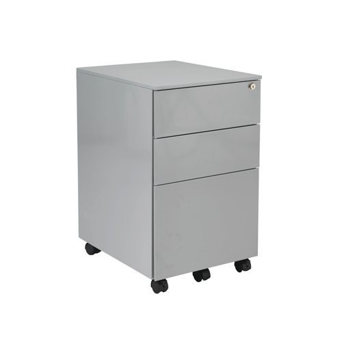 Jemini 3 Drawer Mobile Pedestal Steel 380x470x615mm Silver KF74155 KF74155