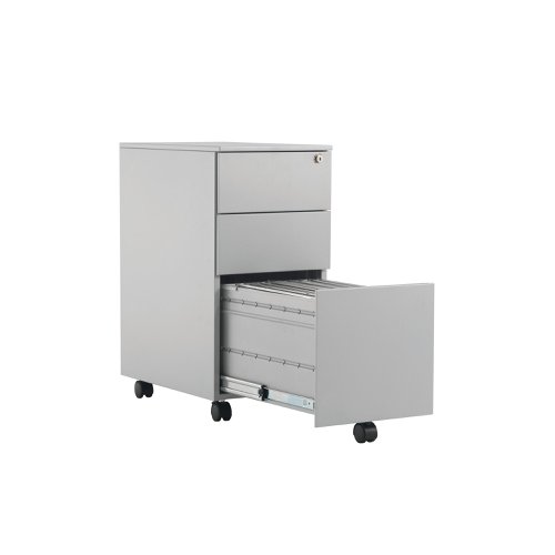 Jemini 3 Drawer Mobile Pedestal Slimline Steel 300x470x615mm Silver KF74157 KF74157