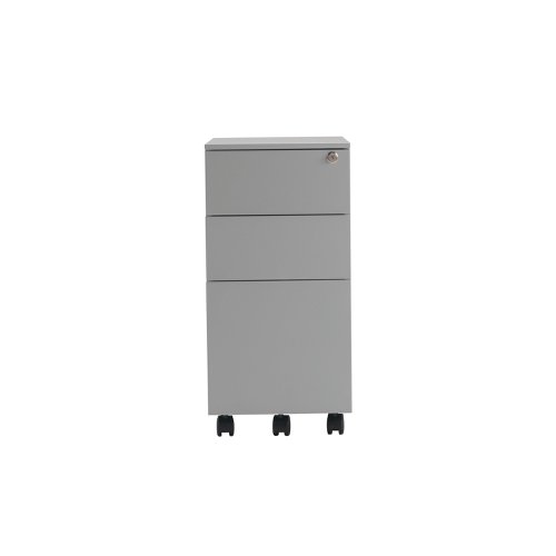 Jemini 3 Drawer Mobile Pedestal Slimline Steel 300x470x615mm Silver KF74157 KF74157