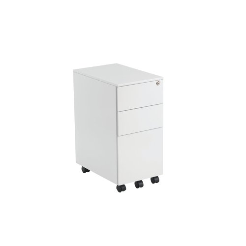 Jemini 3 Drawer Mobile Pedestal Slimline Steel 300x470x615mm White KF74158