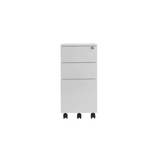 Jemini 3 Drawer Mobile Pedestal Slimline Steel 300x470x615mm White KF74158 KF74158