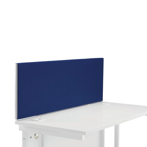 Create a personalised desk space with the First range of desk screens. Ideal for adding privacy to your workstation, or accessorising using a toolrail and a range of fitments. Completed with a high-quality royal blue finish, this desk mounted screen comes supplied with desk clamps for suitable installation. Dimensions: W1200 x H400mm.