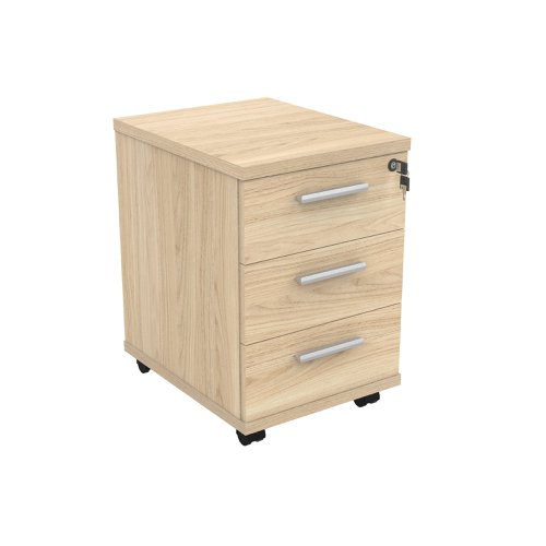 Astin 3 Drawer Mobile Under Desk Pedestal 400x500x590mm Canadian Oak KF77725 KF77725