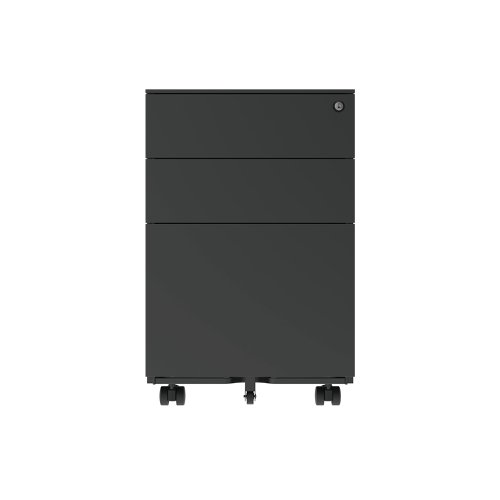 Astin 3 Drawer Mobile Under Desk Steel Pedestal 480x580x610mm Black KF77750 KF77750