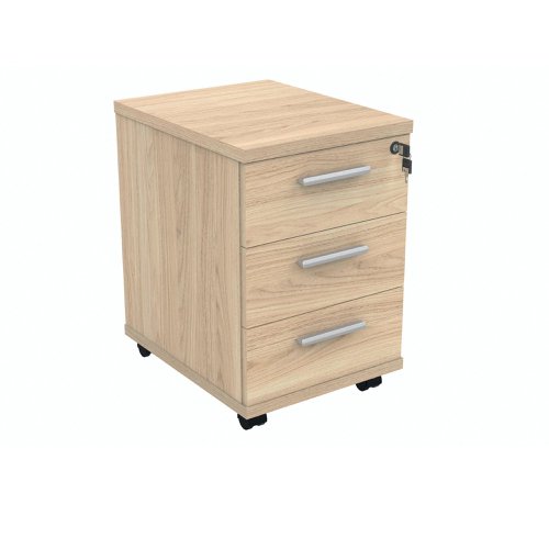 Polaris 3 Drawer Mobile Under Desk Pedestal 404x500x595mm Canadian Oak KF77885