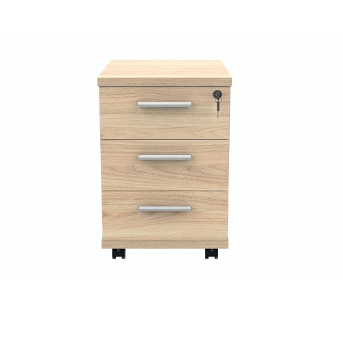 Polaris 3 Drawer Mobile Under Desk Pedestal 404x500x595mm Canadian Oak KF77885