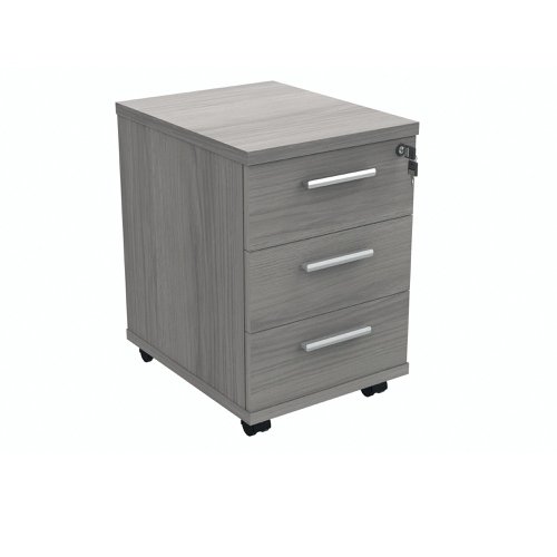 Polaris 3 Drawer Mobile Under Desk Pedestal 404x500x595mm Alaskan Grey Oak KF77889