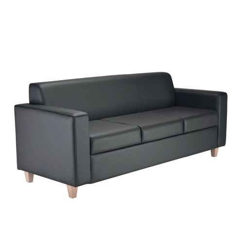 Jemini Iceberg 3 Seater Sofa 1930x750x800mm Wooden Feet Polyurethane Black KF78028 | VOW