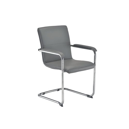 Arista Stratus Visitor Chair Leather Look 575x570x890mm Grey KF78050 | VOW