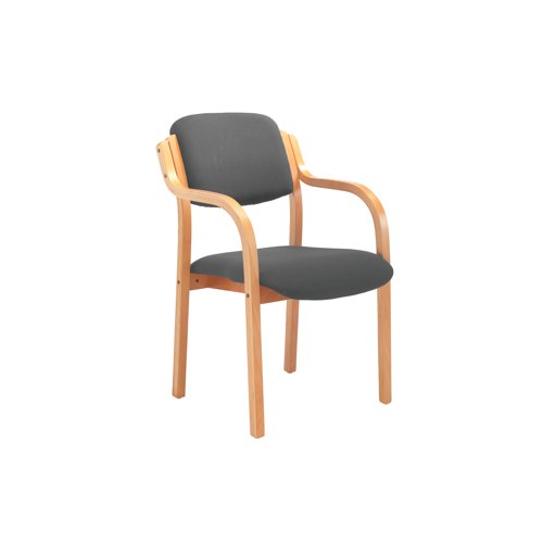 This chair is a great addition to any reception area; combining comfort, style and reliability. The chair has a stylish wooden frame with integrated armrests and is stackable up to 4 high for convenient storage. The padded seat and back are upholstered in charcoal pyra fabric and the chair complements other furniture from the Jemini Reception Seating range.