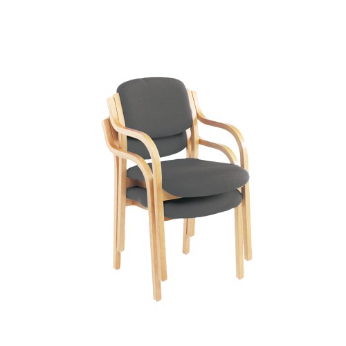 This chair is a great addition to any reception area; combining comfort, style and reliability. The chair has a stylish wooden frame with integrated armrests and is stackable up to 4 high for convenient storage. The padded seat and back are upholstered in charcoal pyra fabric and the chair complements other furniture from the Jemini Reception Seating range.