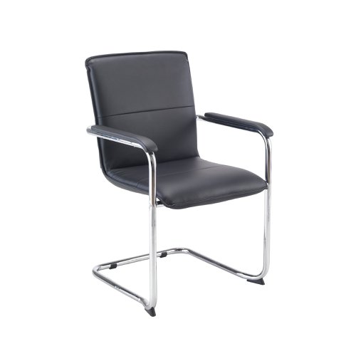 Titan Stratus Tuscany Medium Back Visitor Chair Leather Look Black/Chrome KF78702