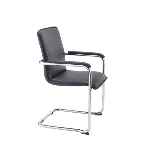 Titan Stratus Tuscany Medium Back Visitor Chair Leather Look Black/Chrome KF78702