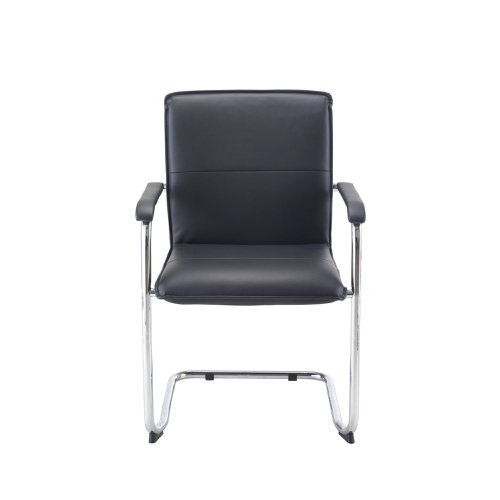 Titan Stratus Tuscany Medium Back Visitor Chair Leather Look Black/Chrome KF78702 | VOW