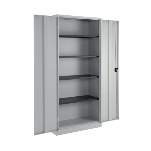 With a fully welded construction and lockable, reinforced doors, these stationery cupboards are ideal for use in virtually any environment. Supplied in a tasteful grey, the doors are wide opening for ease of access and have rubber stops for silent closing. Supplied with dual purpose shelves that are height adjustable at 36mm increments, have a weight capacity of 50kg, and are suitable for use with suspension files. Contents not included.