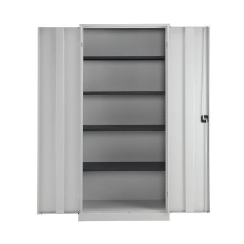 With a fully welded construction and lockable, reinforced doors, these stationery cupboards are ideal for use in virtually any environment. Supplied in a tasteful grey, the doors are wide opening for ease of access and have rubber stops for silent closing. Supplied with dual purpose shelves that are height adjustable at 36mm increments, have a weight capacity of 50kg, and are suitable for use with suspension files. Contents not included.