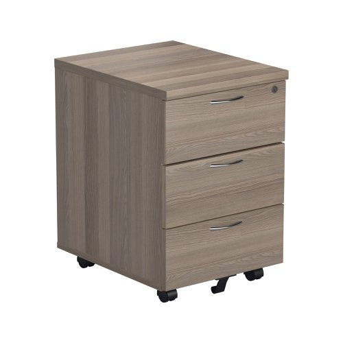 Jemini 3 Drawer Mobile Pedestal 400x500x595mm Grey Oak KF78945