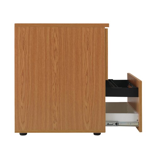 Designed for foolscap suspension files, this First 2 drawer filing cabinet features a robust frame with a contemporary Nova Oak finish and anti-tilt technology for secure filing. The 2 drawers are lockable for storing confidential files and have a capacity of 25kg each. This filing cabinet measures W465 x D600 x H730mm.