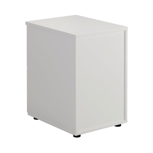 Designed for foolscap suspension files, this First 2 drawer filing cabinet provides a sturdy and robust filing solution. The robust frame has a stylish white finish and anti-tilt technology for secure filing. The 2 drawers are lockable for storing confidential files and have a capacity of 25kg each. This filing cabinet measures W465 x D600 x H730mm and complements office furniture from both the First and First ranges.