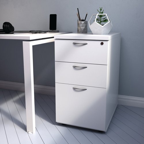 First 3 Drawer Desk High Pedestal 404x800x730mm Deep White KF79932