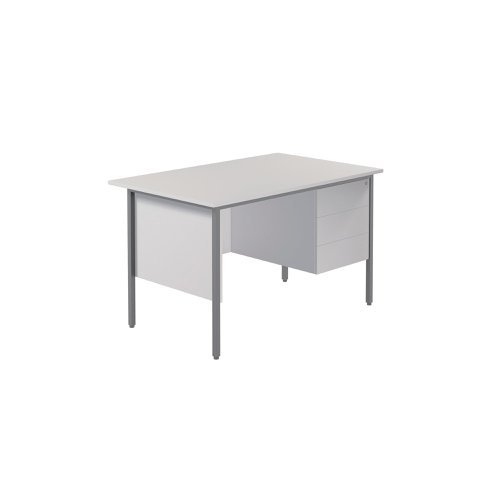 This 4 Leg desk from the Serrion range features a simple and contemporary finish that is ideal for use at home or in the office. The rectangular design allows for multiple desk configurations to set up your office in a way that works for you. This desk features an 18mm thick desktop with sturdy metal legs, a modesty panel and a three drawer pedestal included as standard.