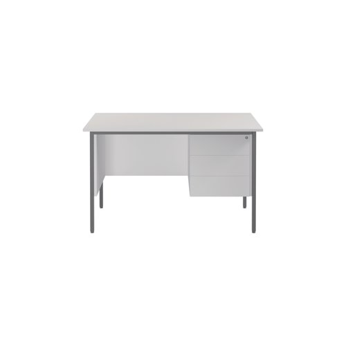 This 4 Leg desk from the Serrion range features a simple and contemporary finish that is ideal for use at home or in the office. The rectangular design allows for multiple desk configurations to set up your office in a way that works for you. This desk features an 18mm thick desktop with sturdy metal legs, a modesty panel and a three drawer pedestal included as standard.