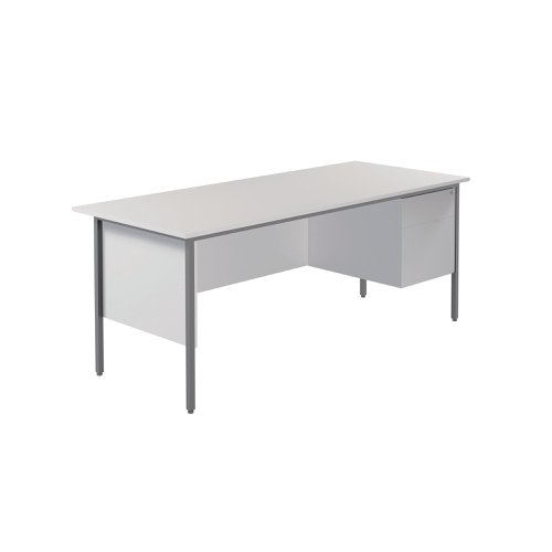 Serrion 's 4 Leg Desk range features a simple and contemporary finish that is ideal for use at home or in the office. The rectangular design allows for multiple desk configurations to set up your office in a way that works for you. This desk features an 18mm thick desktop with sturdy metal legs, a modesty panel and a two drawer pedestal included as standard.