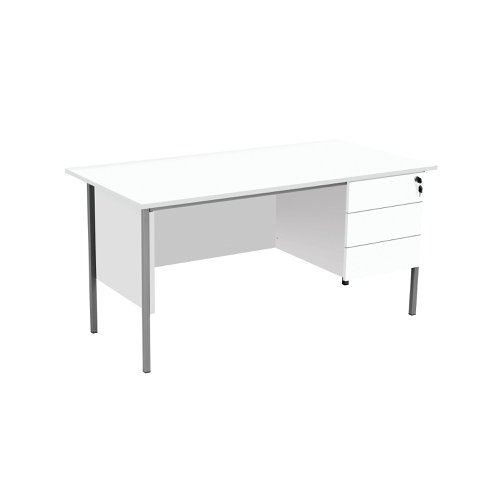 This 4 Leg desk from the Serrion range features a simple and contemporary finish that is ideal for use at home or in the office. The rectangular design allows for multiple desk configurations to set up your office in a way that works for you. This desk features an 18mm thick desktop with sturdy metal legs, a modesty panel and a three drawer pedestal included as standard.