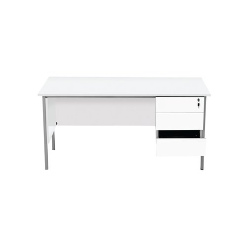 This 4 Leg desk from the Serrion range features a simple and contemporary finish that is ideal for use at home or in the office. The rectangular design allows for multiple desk configurations to set up your office in a way that works for you. This desk features an 18mm thick desktop with sturdy metal legs, a modesty panel and a three drawer pedestal included as standard.