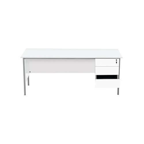 This 4 Leg desk from the Serrion range features a simple and contemporary finish that is ideal for use at home or in the office. The rectangular design allows for multiple desk configurations to set up your office in a way that works for you. This desk features an 18mm thick desktop with sturdy metal legs, a modesty panel and a three drawer pedestal included as standard.