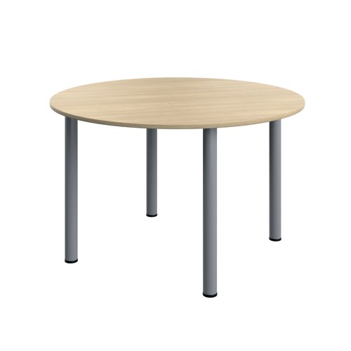 Serrion Pole Leg Round Meeting Table 1200x1200x730mm Oak/Silver KF800370