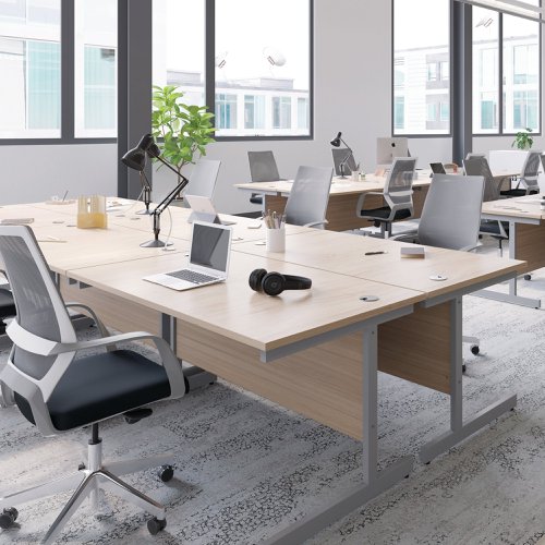 Jemini Single Rectangular Desk 1200x600x730mm Grey Oak/Silver KF800412