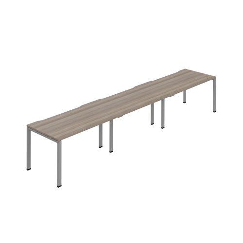 Jemini Three Person Bench Desk 1600x800mm Grey Oak/Silver (Set of 3) KF800423