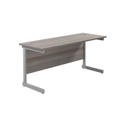 Jemini Single Rectangular Desk 1800x600x730mm Grey Oak/Silver KF800772