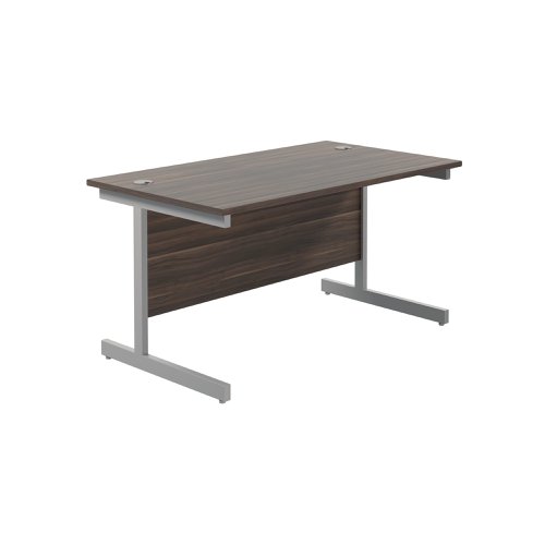 Jemini Single Rectangular Desk 1400x800x730mm Dark Walnut/Silver KF801173